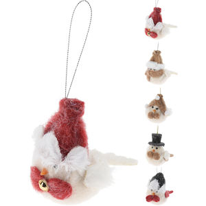 Oiseau en plastique suspendu avec effet fourrure H. 12CM ASS. - Product Image 1