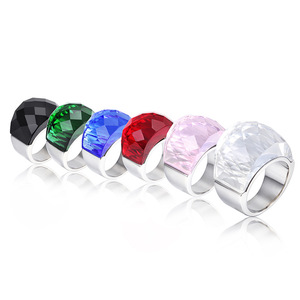PVD 18K Gold Stainless Steel <b>Statement</b> <b>Ring</b> Colorful Faceted Zircon Claw Setting Trendy Style | Hypoallergenic Waterproof - Product Image 2
