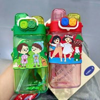 550ml Portable Double Paille Tasse Punk Mignon Carré Bouteille D'eau En Plastique pour Enfants