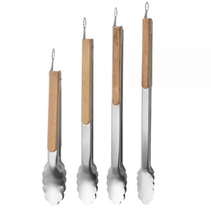 Ensemble de 4 pinces de cuisine, pinces de cuisine à verrouillage, pinces à griller en acier inoxydable avec poignée ergonomique en bois - Product Image 1