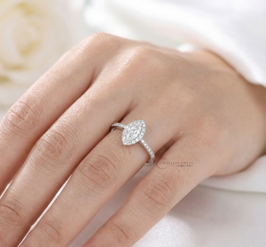 Bague Halo Marquise 0,32 Carat Or Blanc 18K Diamant Cultivé en Laboratoire CVD Bague de Fiançailles de Mariage - Product Image 5