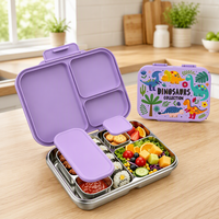 Boîte à lunch mignonne en acier inoxydable 304 de qualité alimentaire pour enfants, durable, antirouille, conteneur alimentaire bento à 3 compartiments, étanche