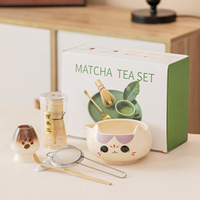 Ensemble Matcha en céramique et bambou Dingyue Japandi en forme de chat, kit complet de cérémonie du Matcha, bol en céramique motif chat de dessin animé, coffret cadeau écologique