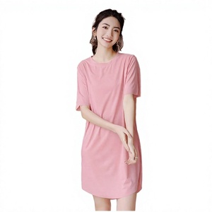 Camisón de seda helada para mujer, transpirable, liso, de manga corta, holgado, línea A, hasta la rodilla, ropa de dormir informal de verano, ropa de casa, vestido de noche, nuevo - Product Image 4