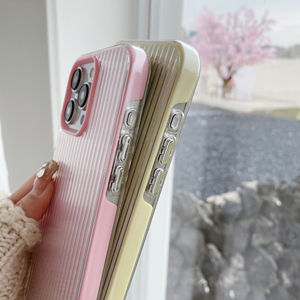 Funda <span class=keywords><strong>para</strong></span> teléfono móvil delgada con patrón corrugado 2 <span class=keywords><strong>en</strong></span> 1 híbrido sólido de color caramelo simple <span class=keywords><strong>para</strong></span> iPhone 13 14 15 16 Pro Max - Product Image 5