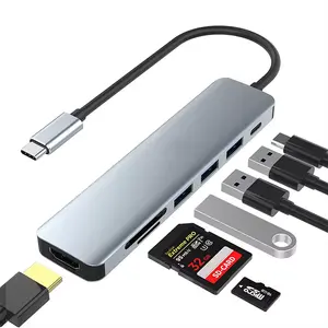 Hub USB tipo C 7 em 1 de alta qualidade para porta de transferência de energia 4K SD TF e 3 USB3.0 para Chromebook MacBook Pro