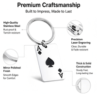 Gantungan Kunci Kartu Poker Kustom Ace dari Baja Tahan Karat, Bentuk Sekop Hati, Hadiah Unik, Gantungan Kunci, Aksesoris Tas untuk Pria
