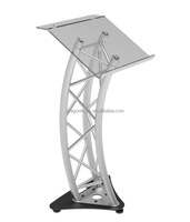 Dragonstage Global Truss GT-Lectern Pro Pupitre en alliage d'aluminium argenté avec garniture en verre Verrouillage rapide Assemblage facile