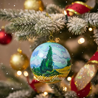 Boule de Noël en verre peinte à la main, boule de décoration de Noël peinte à la main avec un arbre de Noël peint à l'intérieur