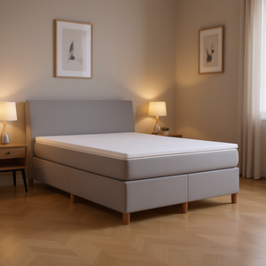 โครงเตียงแบบกล่องสปริงหุ้มผ้าสีเทาอ่อน ดีไซน์ทันสมัย ขาไม้ - Product Image 2