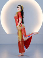Nuevo Conjunto de Vestido Galabeya para Danza del Vientre Baladi Saidi, Traje de Danza Raks Assaya, Atuendo Oriental para Espectáculos, Cinturón Dorado y Diadema