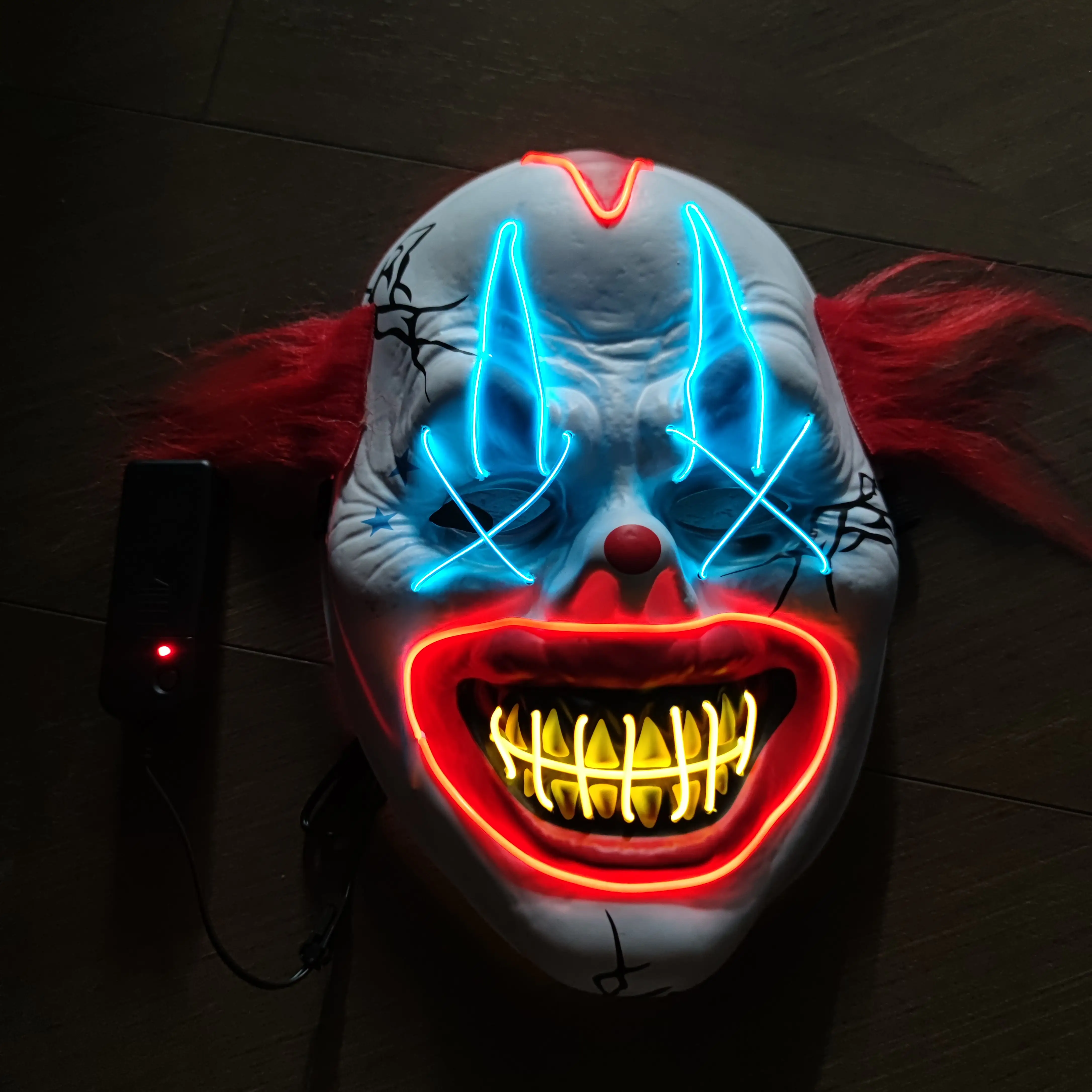 Halloween Karnaval Pesta Rave Masquerade Joker Masker Led Menyala Bercahaya Neon El Kawat Masker