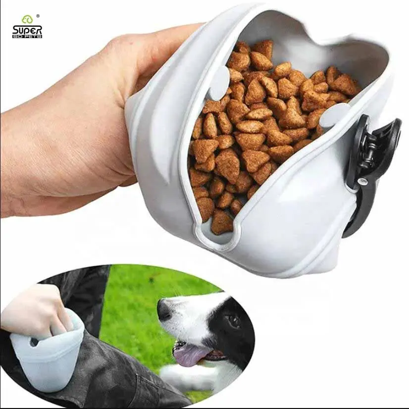 Klip ve manyetik kapanış silikon taşınabilir köpek bakımı kılıf çanta gıda aperatif Pet kılıfı ile Pet eğitim cebi