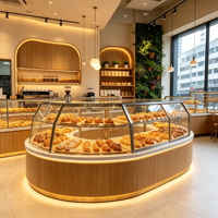 Vitrine de boulangerie de luxe en verre avec cadre carré en métal noir, éclairage LED haut de gamme, multifonctionnelle, comptoir de présentation en verre