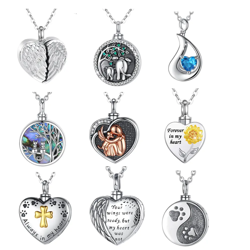 Changda 925 sterling silver memorial gifts memory heart angel wing human ashes holder necklace cremation jewelry