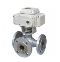 Vannes à boisseau sphérique à trois voies à bride en acier inoxydable 304/316 avec actionneur électrique pour huile, produits chimiques et traitement de l'eau, conformes aux normes API/DIN/JIS, fabrication OEM