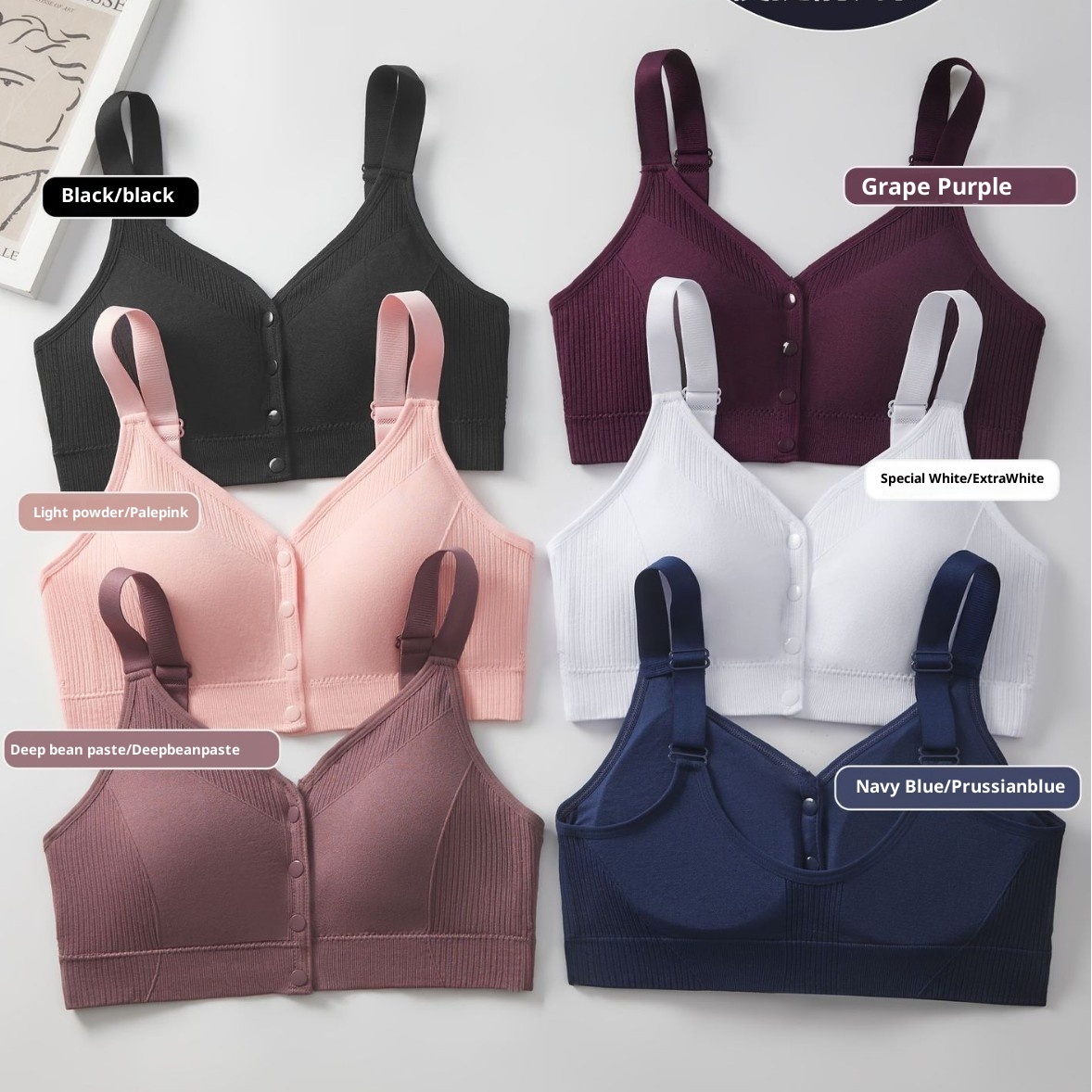 9226# New Arrival High Support Front Button Threaded Tube Top Women Adjustable Shoulder Straps Seamless Sports Bra