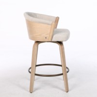 Tabourets de bar modernes pivotants à hauteur de comptoir Pieds en bois Dos rembourrés Chaises de bar à cadre en bois courbé en tissu pour salle à manger et salon