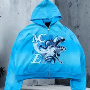 Custom Streetwear <b>Rhinestone</b> Pullover Print <b>Jacket</b> Oversized French Terry Heavyweight Vintage Y2K Acid Wash Distressed Hoodie - Product Image 3