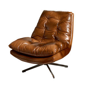 Sillón Individual de Diseño Nórdico de Lujo, Tapizado en Cuero Encerado, con Función de Inclinación, para Sala de Estar - Product Image 1