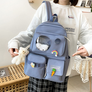 Mignon Nylon Toile Collège 5 pcs <span class=keywords><strong>Cartable</strong></span> Sac À Dos Ensembles Rose Voyage Épaule Sac D'école pour Femmes Filles Étudiant - Product Image 6