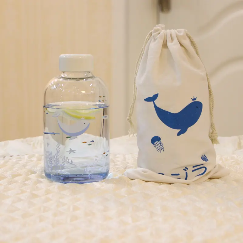 한국 학생 창조적 인 그라데이션 바다 유리 휴대용 대용량 물병 푸른 고래 600ml 컵