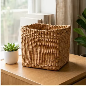 Handwoven Water Hyacinth <b>Square</b> Storage Basket Multipurpose Wicker Organizer <b>Bin</b> for Shelves Cabinets Home Office Bathroom - Product Image 4