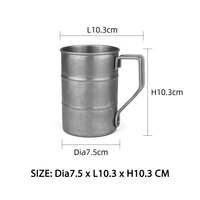 Tasse à bière en métal givré 350 ml (12 oz) pour l'extérieur, en acier inoxydable 18/8, pour boissons fraîches, café, cola, avec poignée, type baril