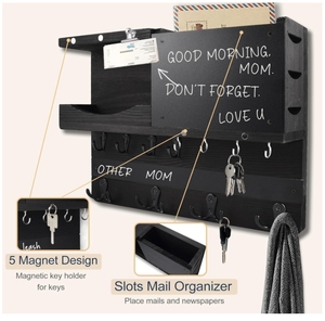 <span class=keywords><strong>Porte</strong></span>-clés carré classique en bois pour étagère murale, organisateur de <span class=keywords><strong>courrier</strong></span> et support pour laisse de chien, décoratif pour le salon - Product Image 6