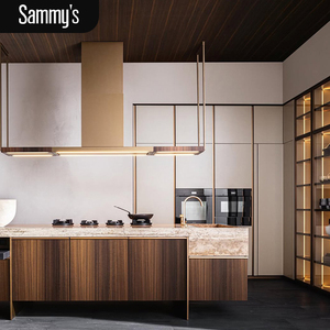 Modern Modular U-Shaped Kitchen Island Cabinet with Glass Doors Ready Assemble Wood and Stainless Steel Kitchen Cabinets - Product Image 1