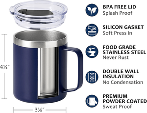 แก้วกาแฟเก็บความร้อน 16 ออนซ์ แก้วกาแฟสแตนเลสสองชั้นพร้อมฝาปิด ป้องกันการรั่วซึม <span class=keywords><strong>ฝา</strong></span>เลื่อนแบบถอดได้ช่วยรักษาความเย็นของกาแฟ - Product Image 6