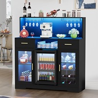 Meuble Bar Moderne en Bois OEM/ODM avec Éclairage LED et Prise de Courant Intégrée pour Salon et Rangement Domestique