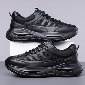 รองเท้าฟิตเนสหนังสีดำสำหรับผู้ชาย พื้นนุ่ม ระบายอากาศได้ดี แบบผูกเชือก รองเท้าลำลองแบบสปอร์ต - Product Image 2