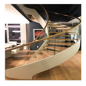 <span class=keywords><strong>Escalier</strong></span> courbé sur mesure en acier inoxydable et bois, avec travail métallique artistique, pour villa intérieure et hall d'entrée de sous-sol - Product Image 4