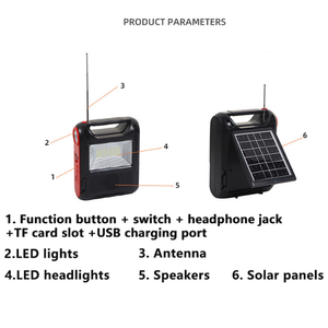 วิทยุพลังงานแสงอาทิตย์แบบพกพา ไฟฉาย LED บลูทูธ 5.0 วิทยุสำหรับตั้งแคมป์กลางแจ้ง เล่นเพลงผ่าน USB และ TF  วัสดุพลาสติก ABS กำลังไฟ 5 วัตต์ มาตรฐานกันน้ำ IP65 - Product Image 4