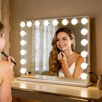 Miroir de maquillage sur pied avec écran tactile carré 80x60 cm, 18 ampoules LED, grossissement, cadre en métal, 3 éclairages