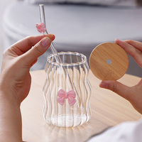 Gobelet à paille en verre borosilicate de haute qualité avec couvercle, design moderne, nœud mignon, pour glace, café américain, jus, boisson