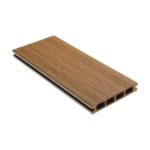 Waterproof 3D Embossed Wpc Composite Hollow Decking Teak