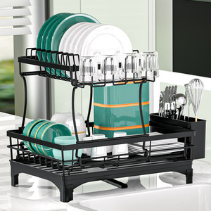 ชั้นวางจานครัวสองชั้นพร้อมถาดพับได้อเนกประสงค์ ที่คว่ำจานแบบตั้งโต๊ะ ขนาดใหญ่ แห้งเร็ว - Product Image 1