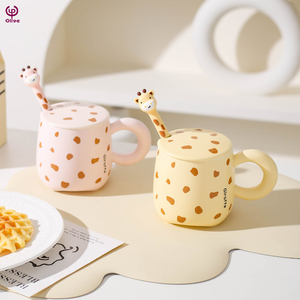 Taza de Cerámica Creativa, Linda y Ecológica con Tapa y Cuchara, Taza Infantil para Beber, Taza para Parejas para Leche, Café, Té, 350 ml - Product Image 3