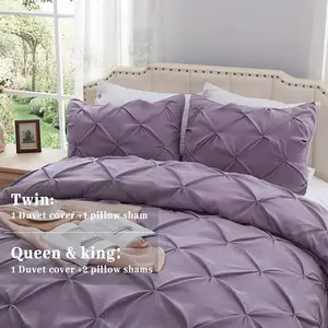 Stock Comforter Custom Bed Sheets Pintuck Duvet Cover Set Double Size 3 Pieces Pinch Pleat Bedding Quilt Cover With Zipper