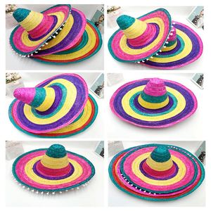 Chapeau en forme de bateau en bambou tressé avec boule moelleuse, chapeau coloré en forme de bateau pour Halloween - Product Image 1