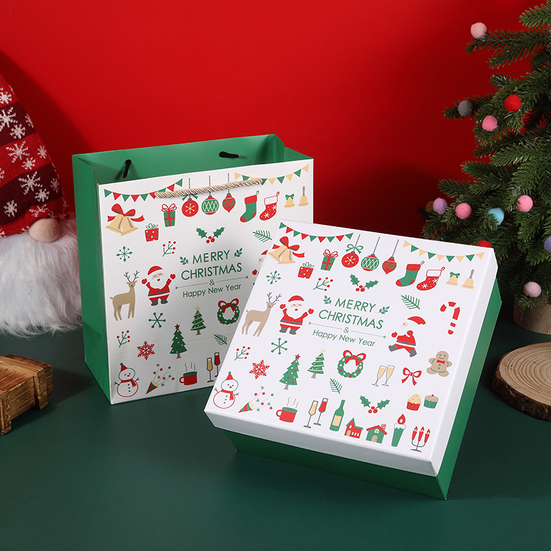 Caja regalo navideña verde + bolsa regalo