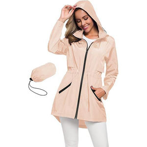 Capucha plegable, chaqueta ligera con bolsillos, cortavientos impermeable con capucha Chaqueta larga impermeable para <span class=keywords><strong>mujer</strong></span> se puede personalizar - Product Image 3