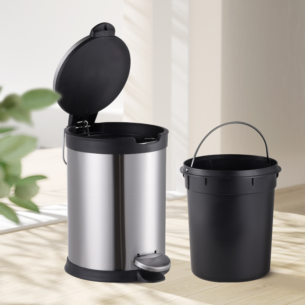 Металлическая корзина для отходов со съемным внутренним ведром, круглая мусорная корзина из нержавеющей стали с мягкой крышкой и педалью