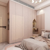 Lampu LED Terintegrasi Modern Lemari Pakaian Terpadu Desain Minimalis Solusi Penyimpanan Khusus untuk Furnitur Kamar Tidur Rumah Umum