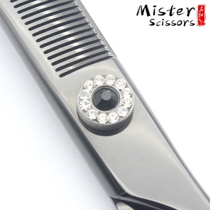 전문 7.25 인치 <span class=keywords><strong>440C</strong></span> 애완 동물 개 미용에 대 한 스테인레스 스틸 곡선 얇은 가위 블랙 티타늄 - Product Image 5