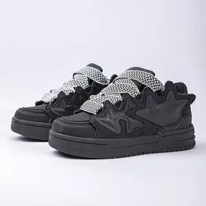 Zari yıldız krem ekmek ayakkabı erkek ayakkabıları niş tasarım kalın taban çift ayakkabı Unisex Sneaker