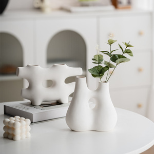 White Matte Bisque Irregular Shaped Nordic Ceramic Vase with Natural Texture for Wedding Home <b>Decor</b> Centerpiece Display - Product Image 2