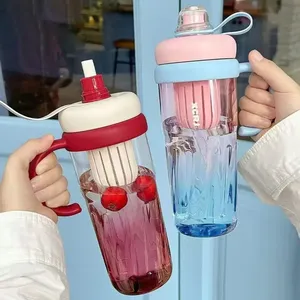 Large Capacity Disposable Water Bottle with Handle and <b>Straw</b> Portable Outdoor Sports Fitness Cup for Party Use - Product Image 1